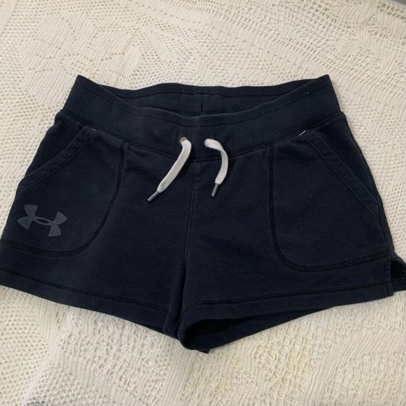 Under Armour Pants - Women’s Black Under Armour White Drawstring Athletic Front Pocket Sweat Shorts